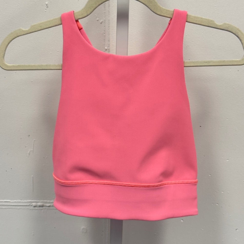 Lululemon Energy Bra High Neck Longline Ribbed Hot Pink W2CKSS Size 8 Athleisure